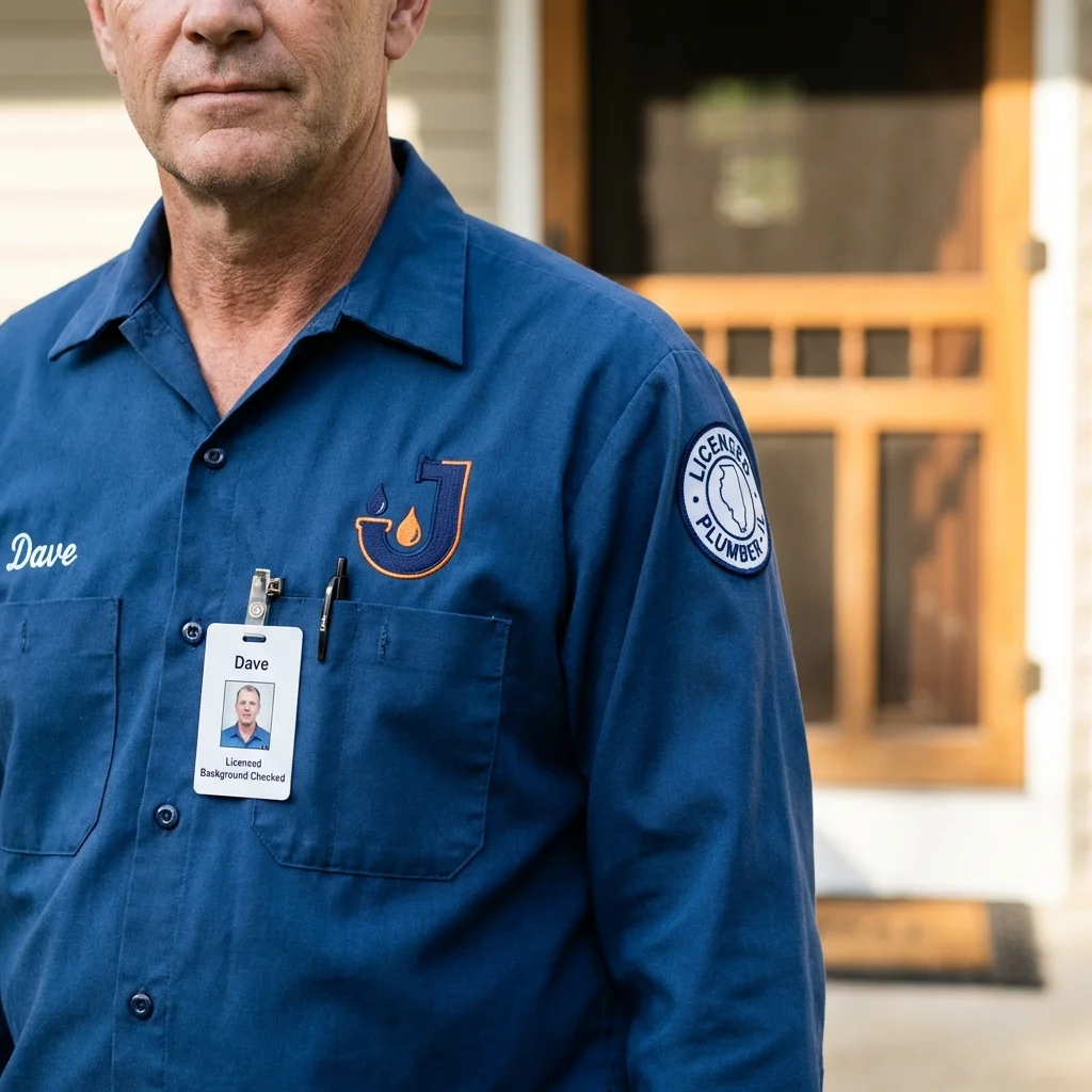Licensed plumber showing ID badge in Carbon Cliff, IL