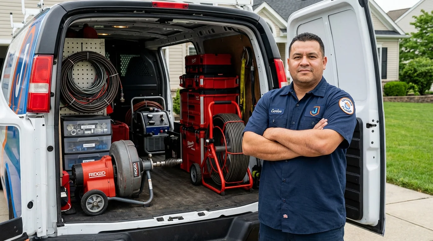 Professional drain cleaning equipment and Johns Plumbing LLC plumber in Carbon Cliff