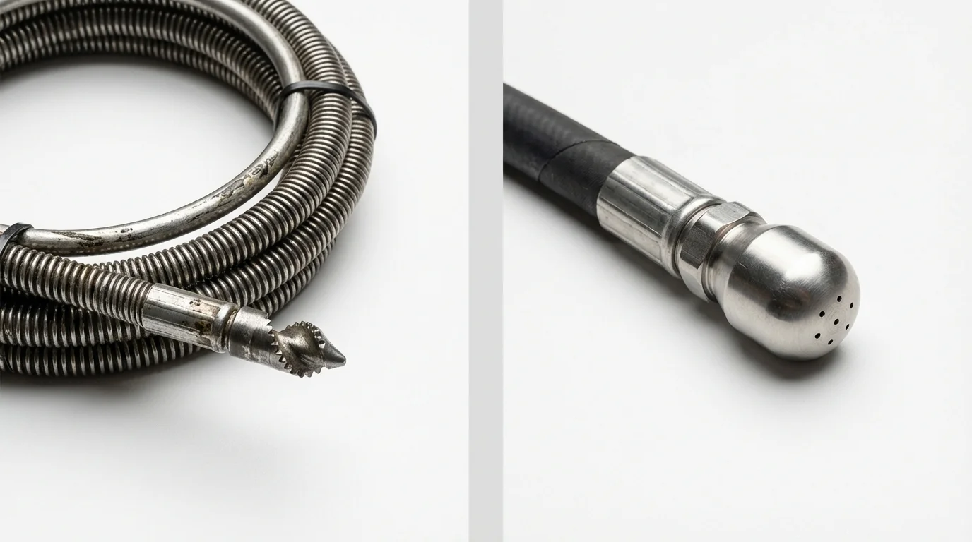 Drain snake cable and hydro jetting nozzle used for drain cleaning in Carbon Cliff, IL