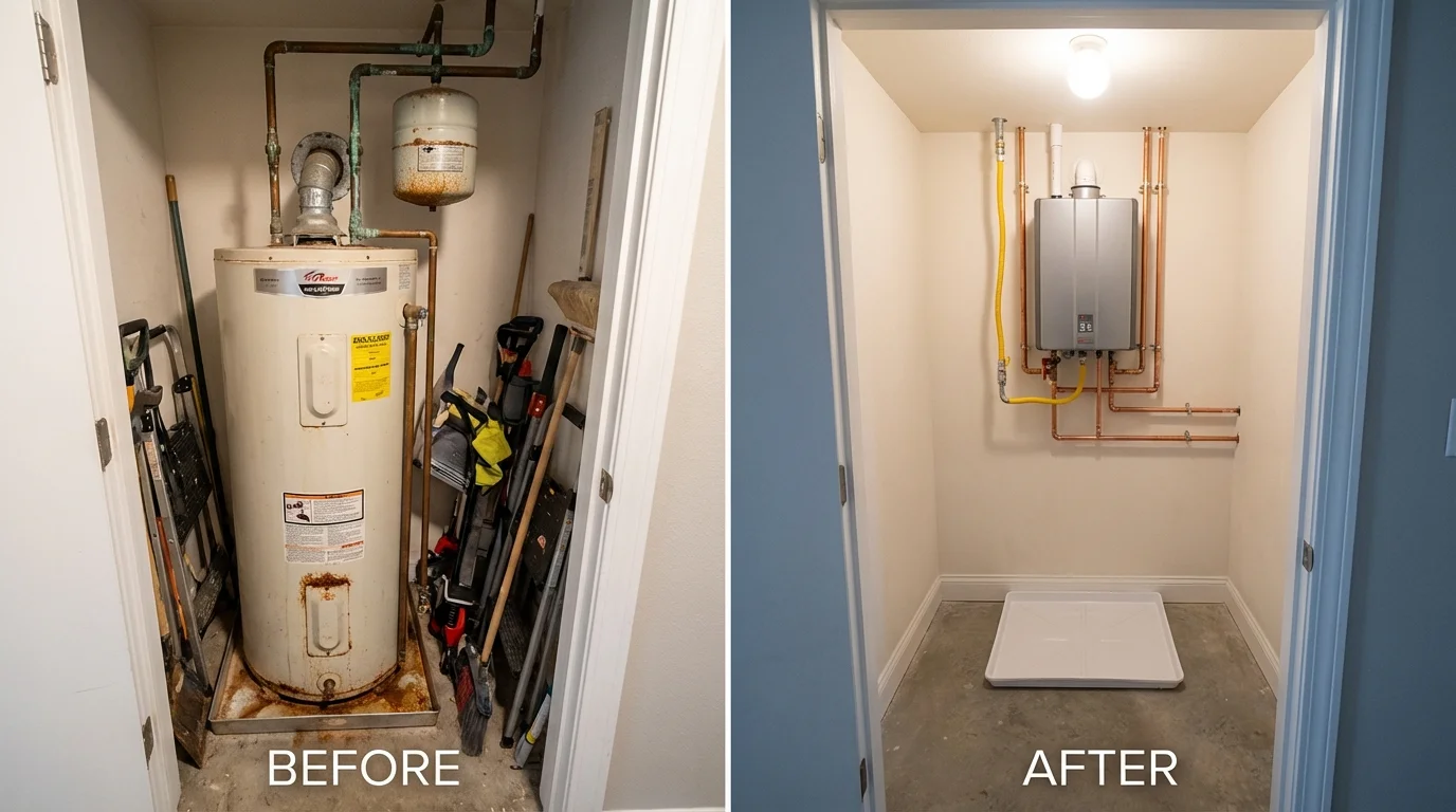 Tank water heater versus wall-mounted tankless unit comparison for Carbon Cliff, IL homeowners